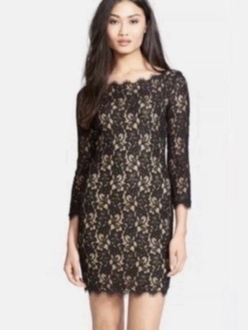DIANE VON FURSTENBURG Colleen Lace Dress 12 Black Luxury Party Cocktail $275